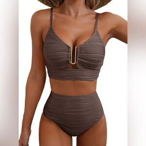 Elegant Brown Ruched Women's Bikini Set